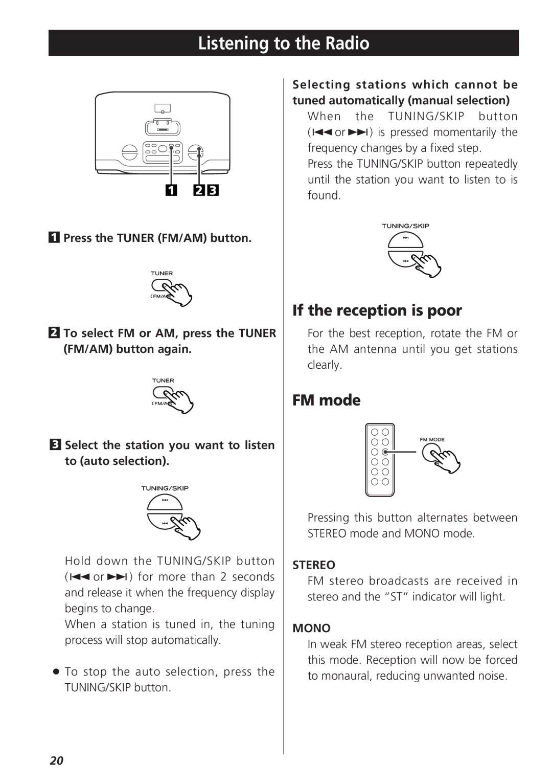 Teac GR-7i owner manual Listening to the Radio, If the reception is poor, FM mode 