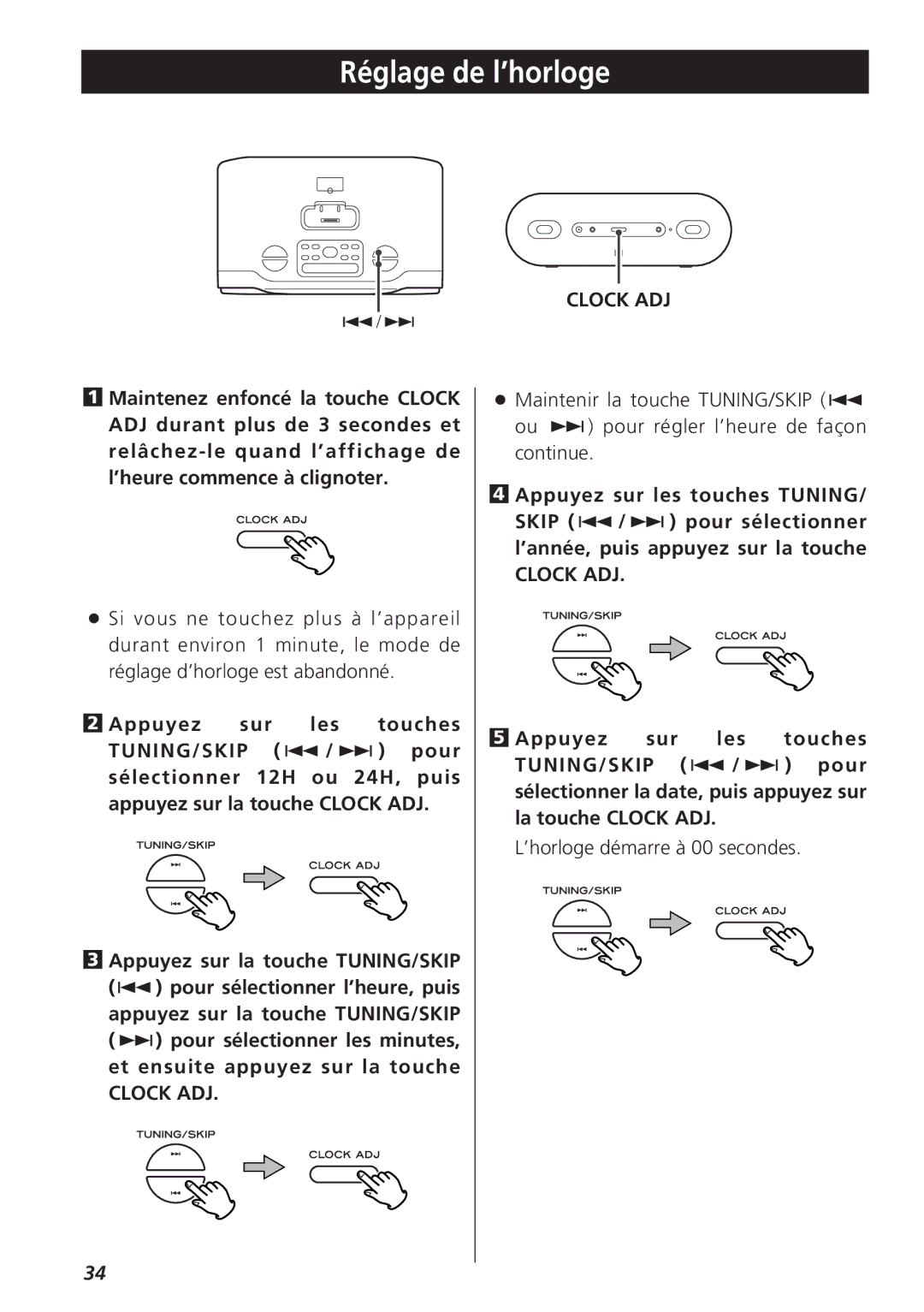 Teac GR-7i owner manual Réglage de l’horloge 