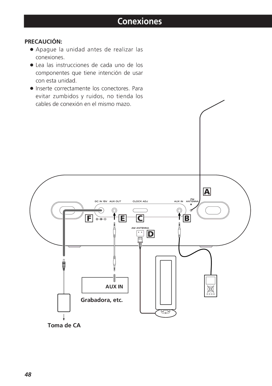 Teac GR-7i owner manual Conexiones, Grabadora, etc Toma de CA 