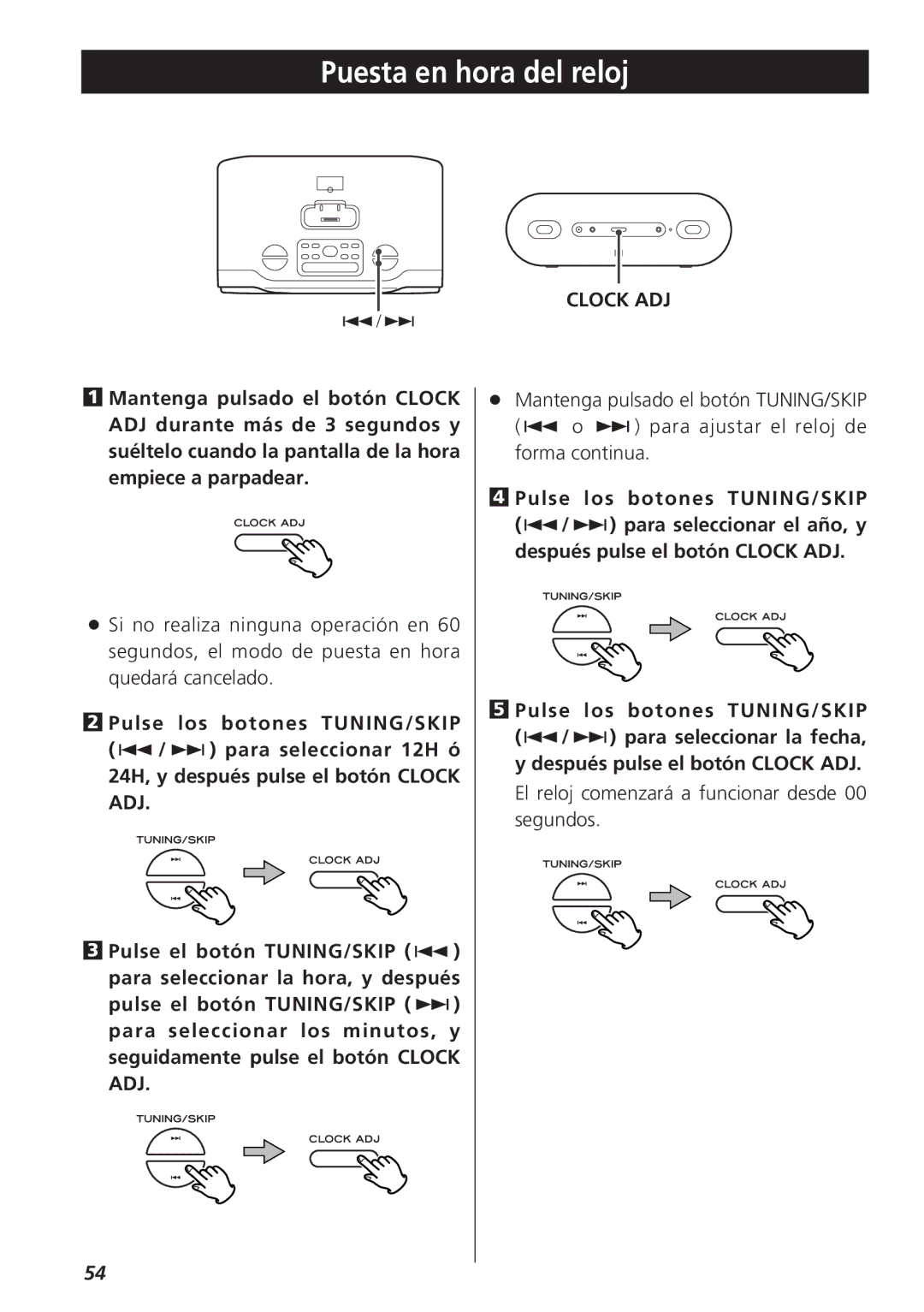 Teac GR-7i owner manual Puesta en hora del reloj 