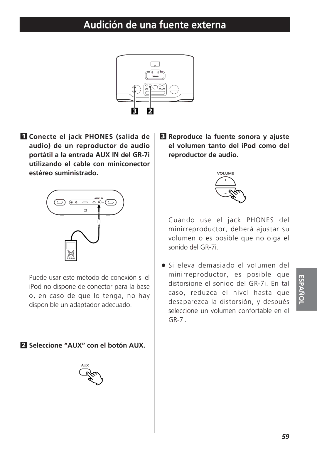 Teac GR-7i owner manual Audición de una fuente externa 