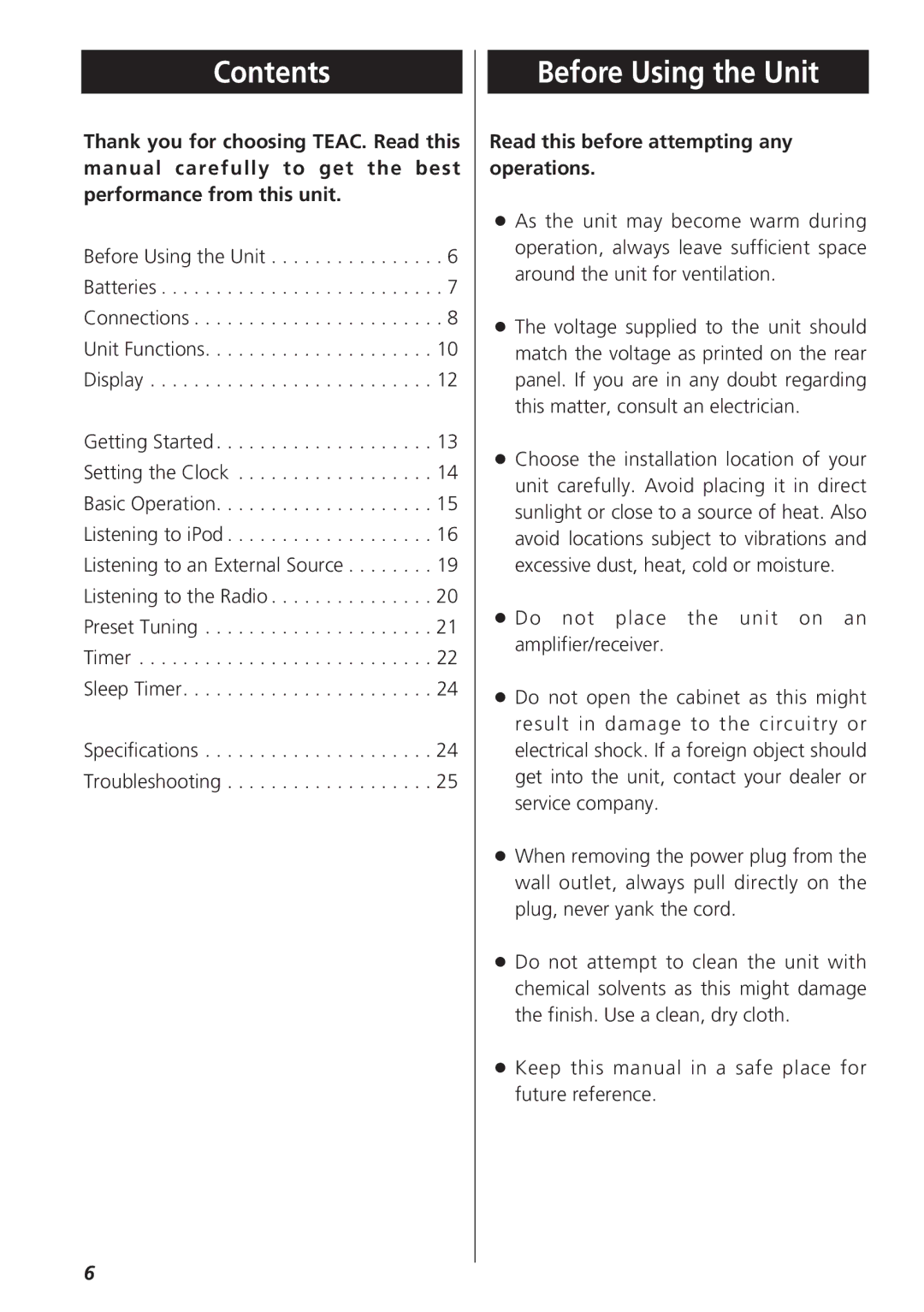 Teac GR-7i owner manual Contents, Before Using the Unit 