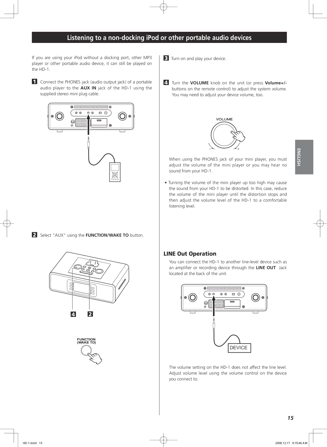 Teac HD-1 owner manual Line Out Operation, Device 