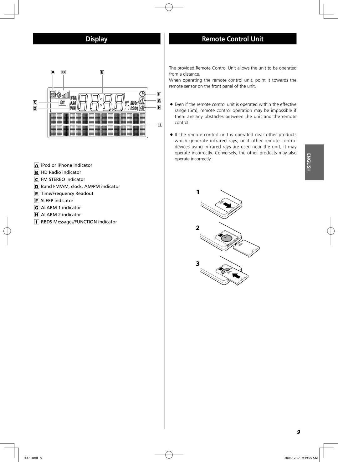 Teac HD-1 owner manual Display Remote Control Unit 