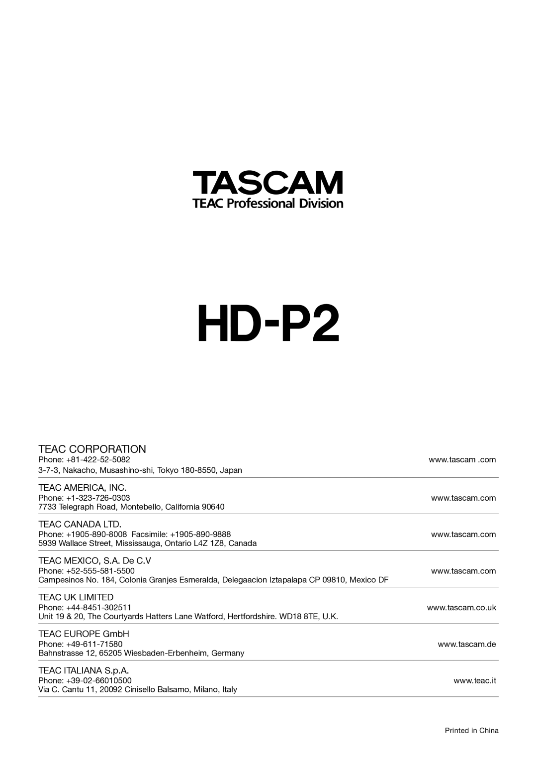 Teac HD-P2 owner manual 