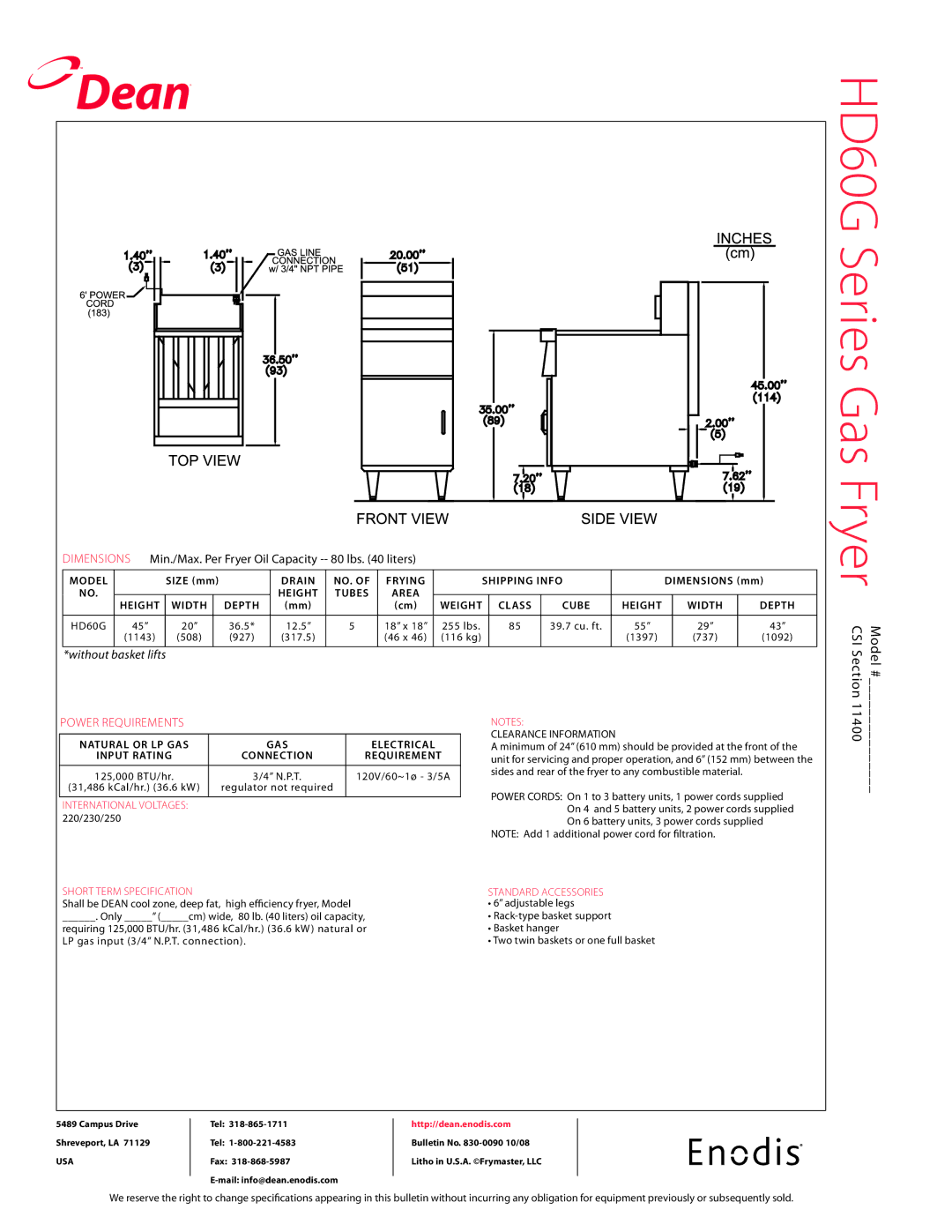 Teac HD60G specifications International voltages 220/230/250 Short term specification, Standard accessories 