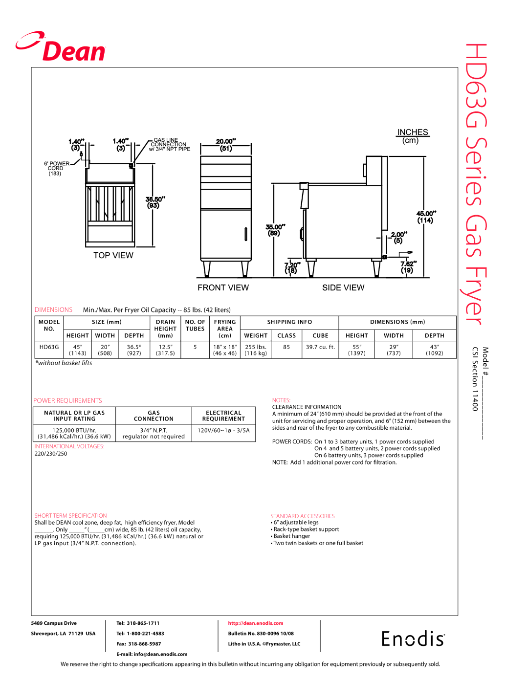 Teac HD63G Series specifications International voltages 220/230/250 Short term specification, Standard accessories 