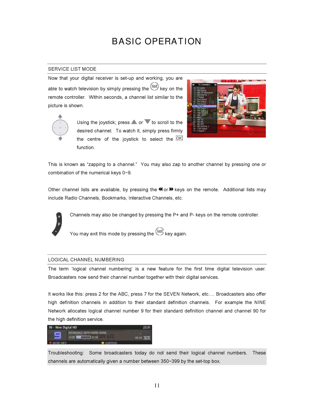 Teac 7250, HDRM user manual Basic Operation, Service List Mode, Logical Channel Numbering 