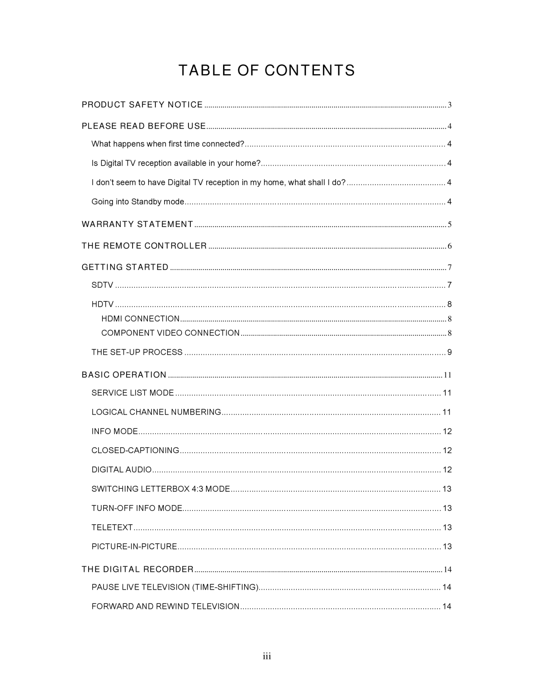 Teac 7250, HDRM user manual Table of Contents 