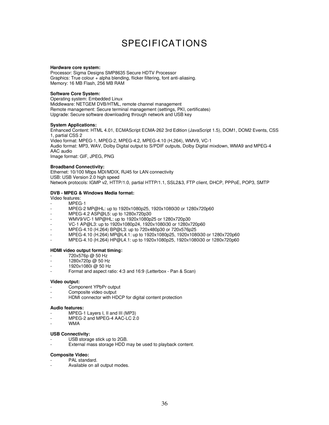 Teac HDRM, 7250 user manual Specifications, Hardware core system 