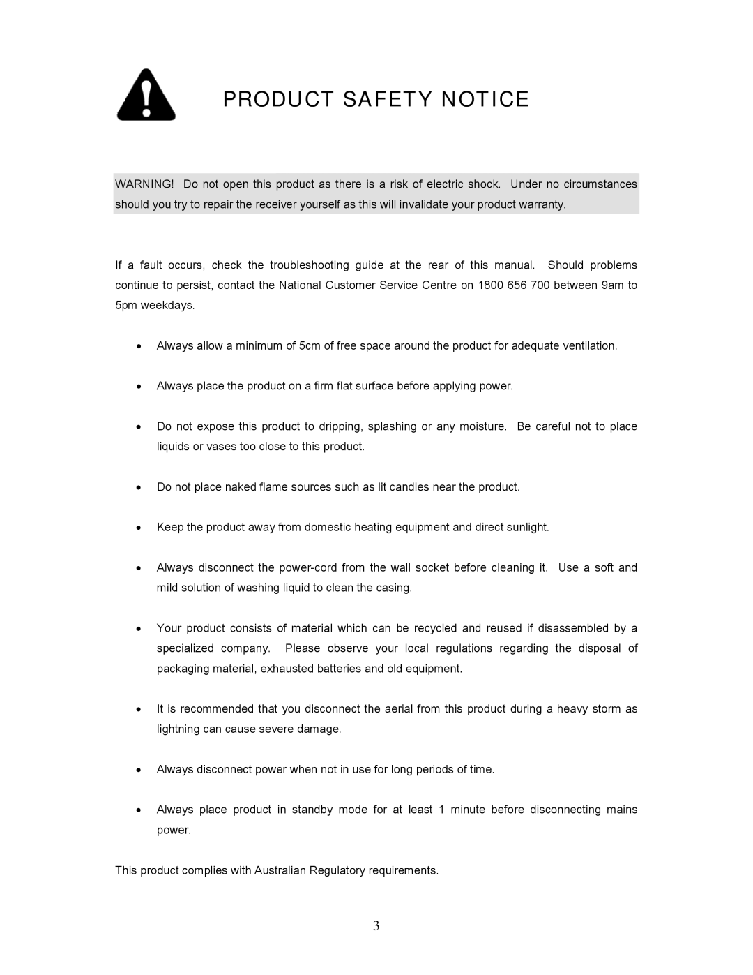 Teac 7250, HDRM user manual Product Safety Notice 