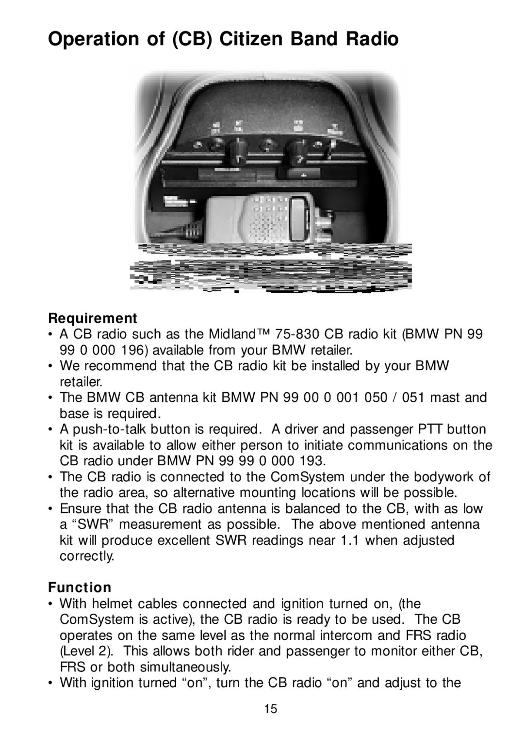 Teac K1200 owner manual Operation of CB Citizen Band Radio, Requirement 