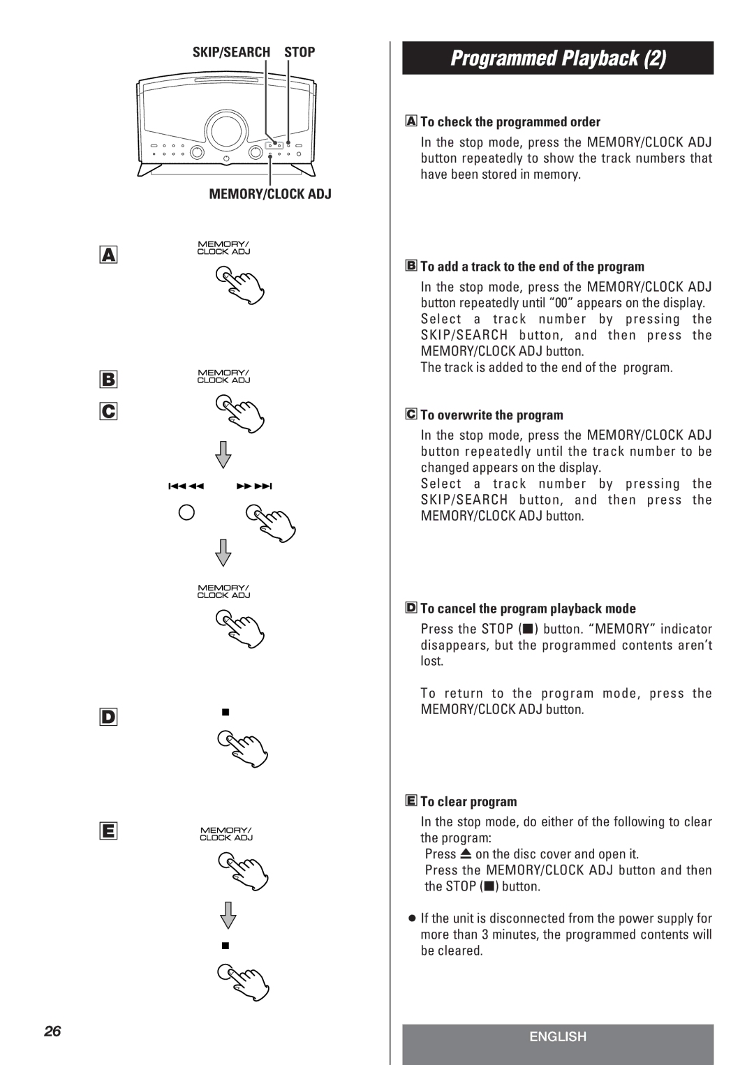 Teac LT-1CD owner manual To check the programmed order, To add a track to the end of the program, To overwrite the program 