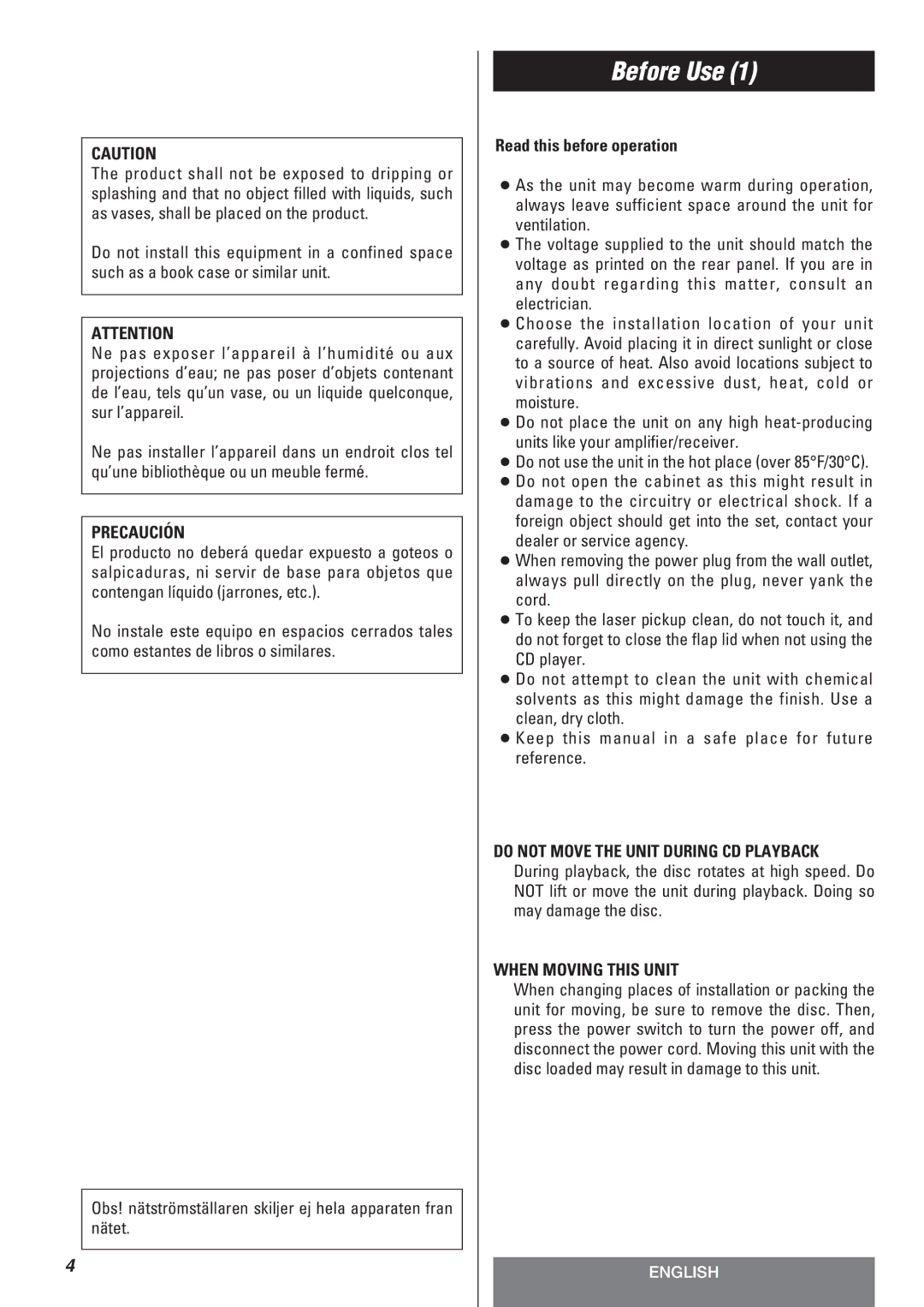 Teac LT-1CD owner manual Before Use, Read this before operation 