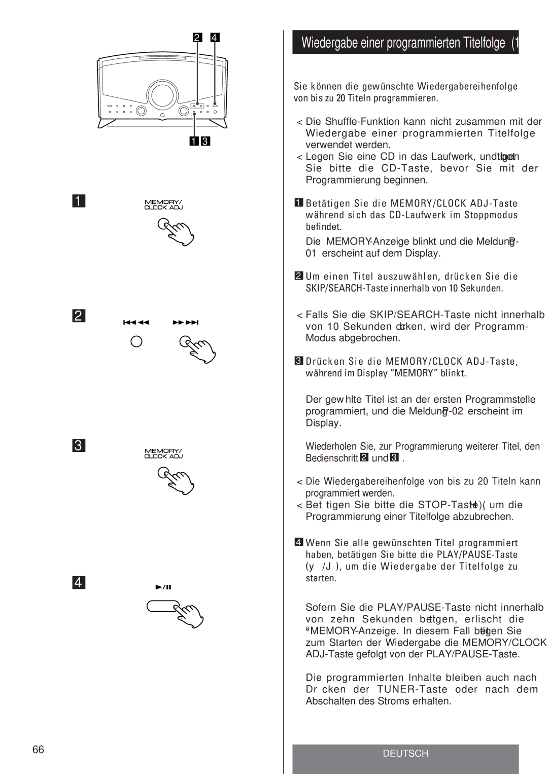 Teac LT-1CD owner manual Wiedergabe einer programmierten Titelfolge 