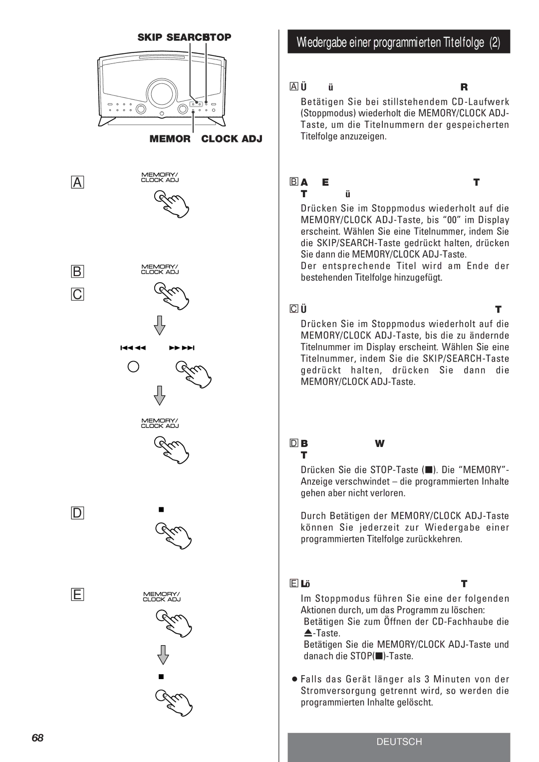 Teac LT-1CD owner manual Überprüfen der programmierten Reihenfolge, Überschreiben einer programmierten Titelfolge 