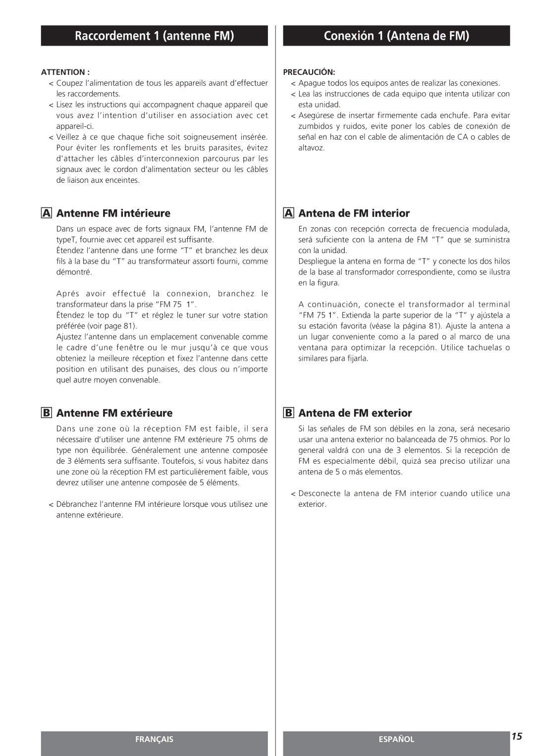 Teac MC-DV250 owner manual Raccordement 1 antenne FM, Conexión 1 Antena de FM 