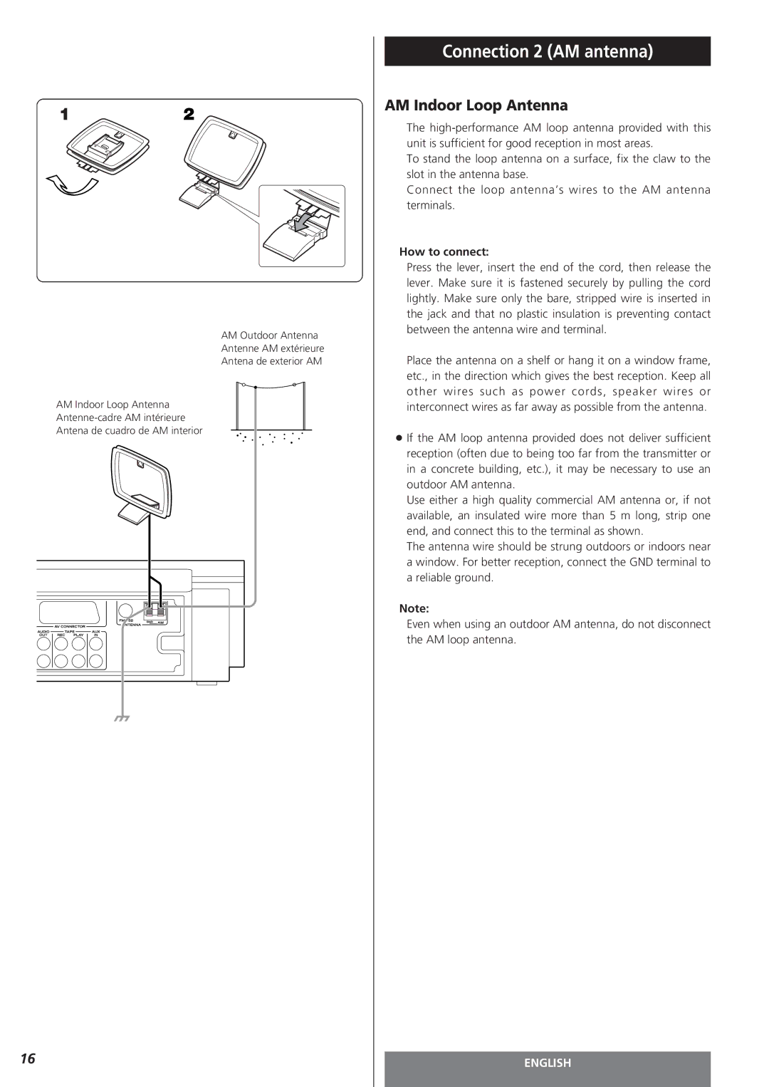 Teac MC-DV250 owner manual Connection 2 AM antenna, AM Indoor Loop Antenna, How to connect 