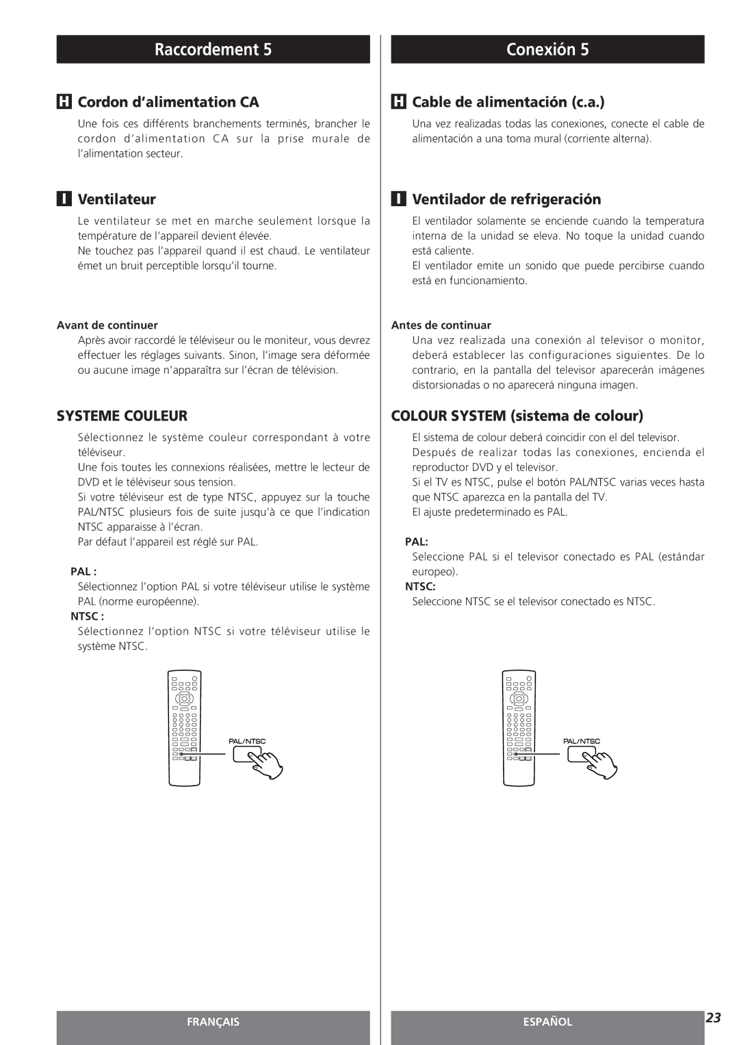 Teac MC-DV250 owner manual Cordon d’alimentation CA, Ventilateur, Cable de alimentación c.a, Ventilador de refrigeración 