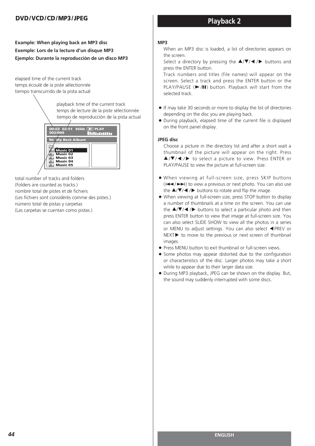 Teac MC-DV250 owner manual MP3, Jpeg disc 