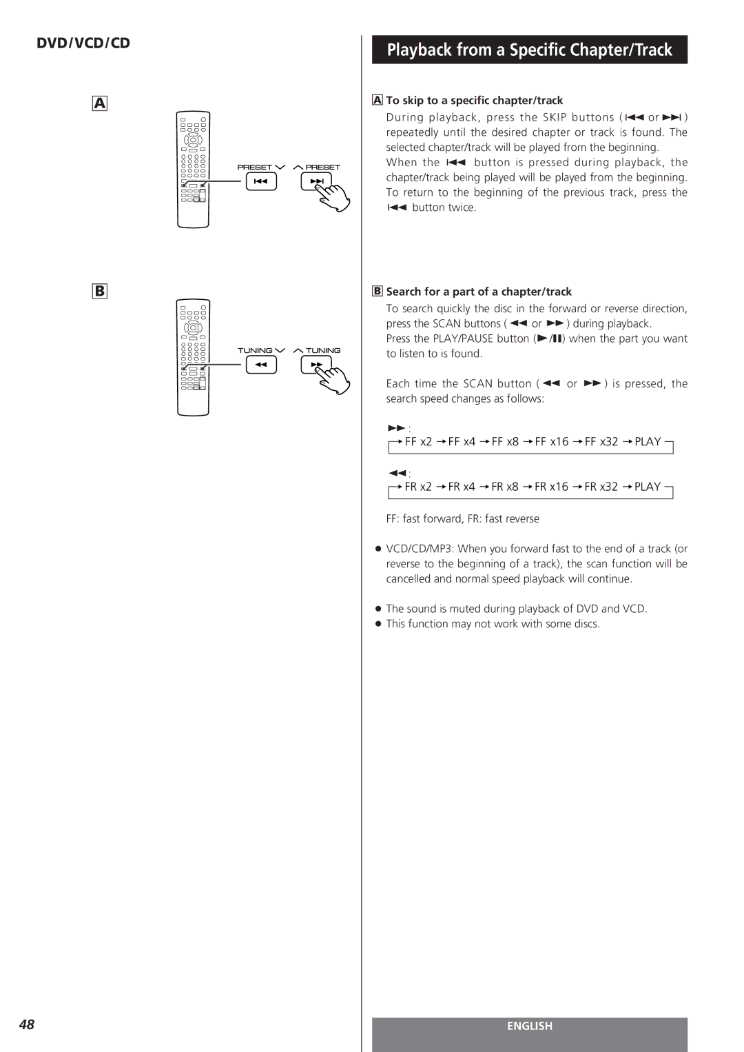 Teac MC-DV250 owner manual Playback from a Specific Chapter/Track, To skip to a specific chapter/track 