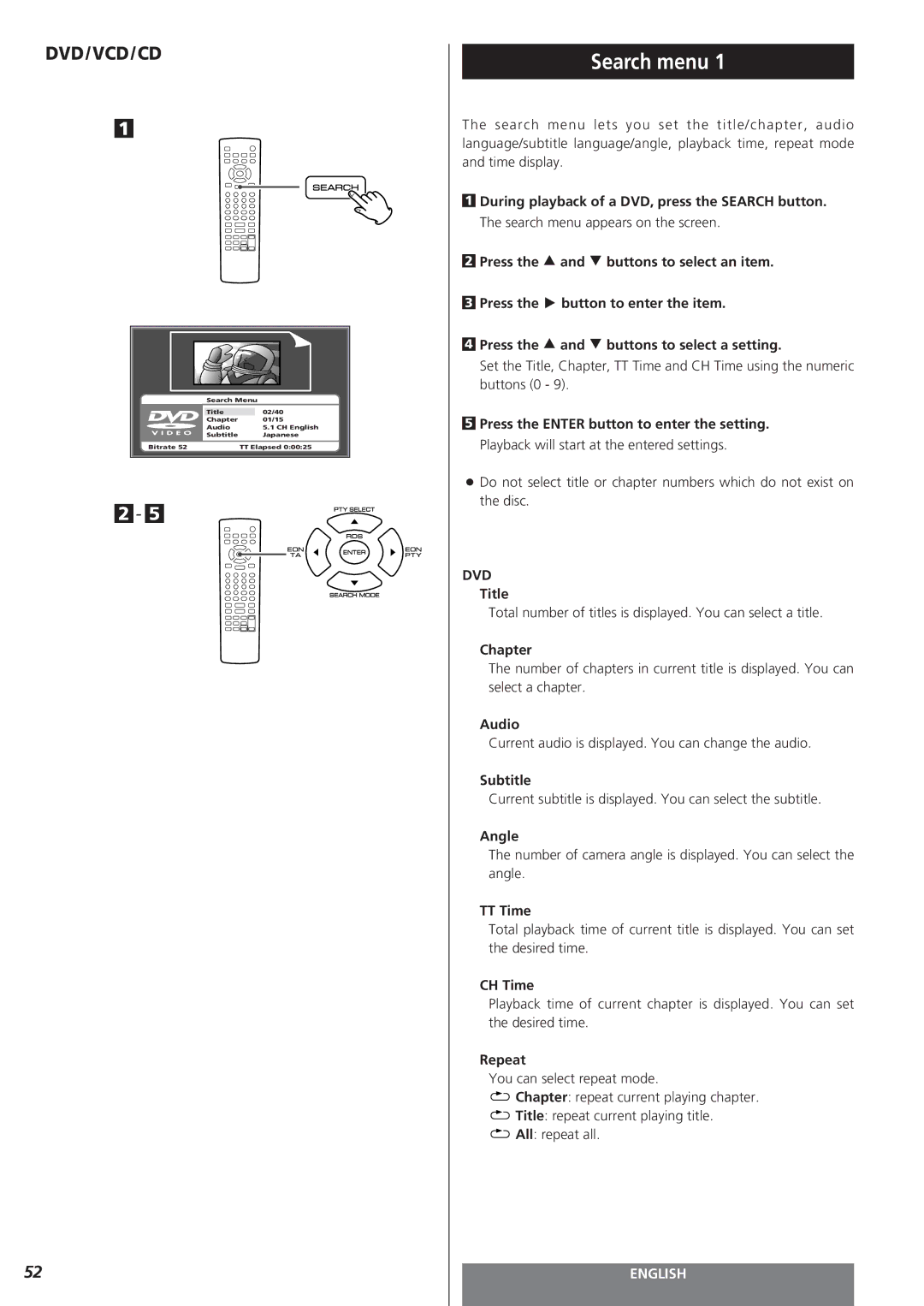 Teac MC-DV250 owner manual Search menu 