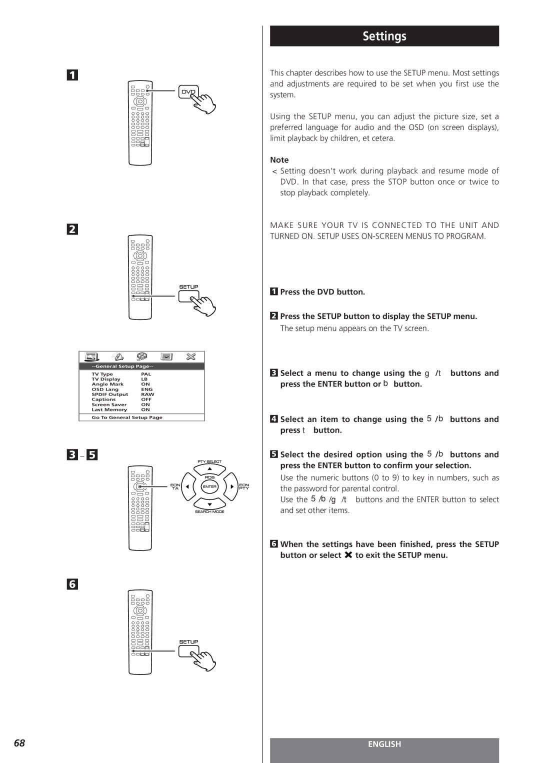 Teac MC-DV250 owner manual Settings 