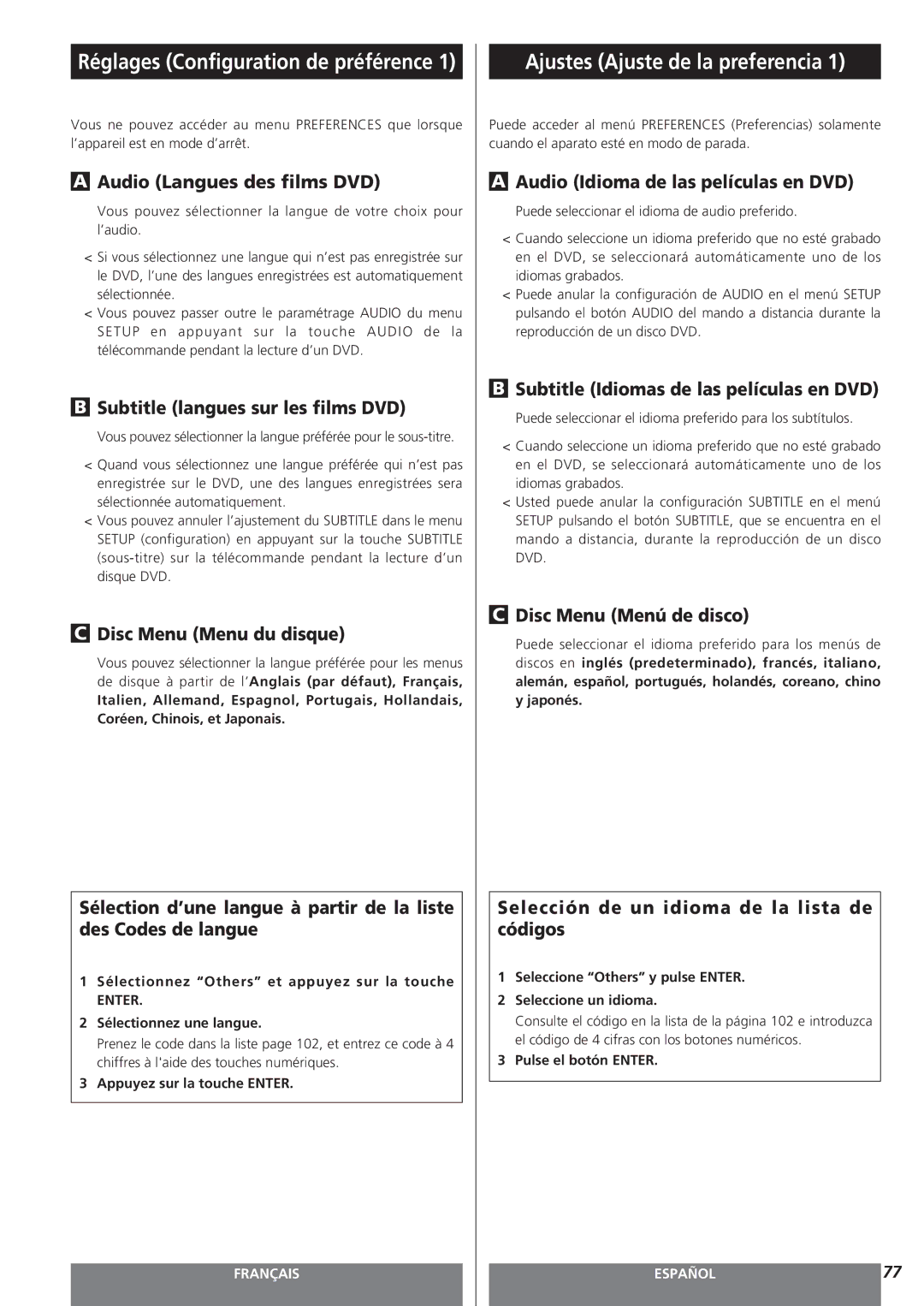 Teac MC-DV250 owner manual Ajustes Ajuste de la preferencia 