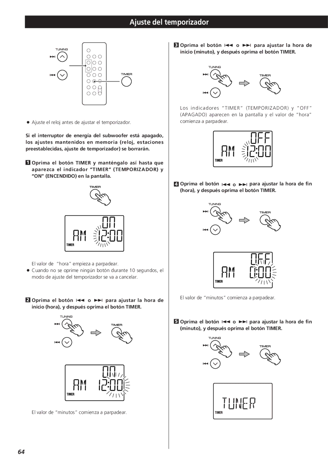 Teac MC-DX20 owner manual Ajuste del temporizador 