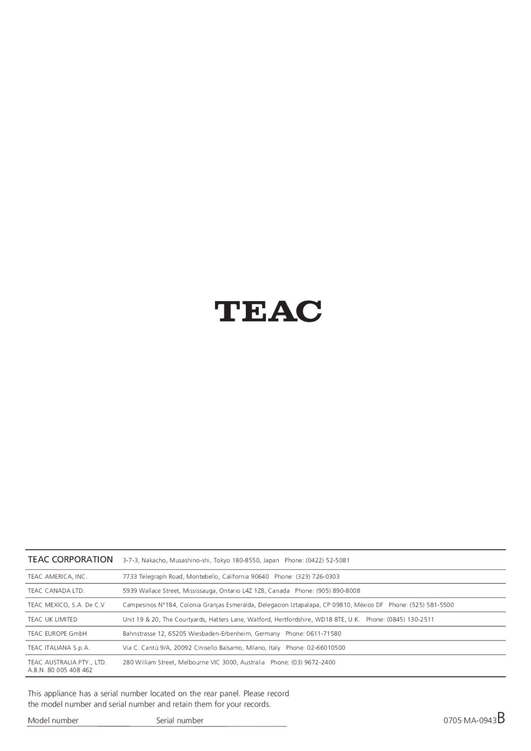 Teac MC-DX20 owner manual Teac Corporation 