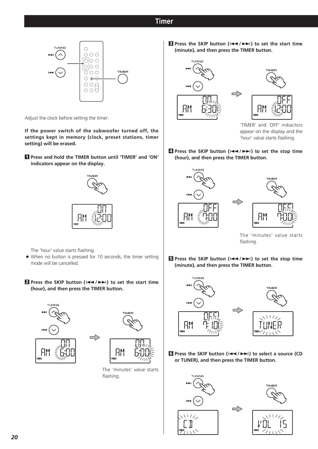 Teac MC-DX25 owner manual Timer 