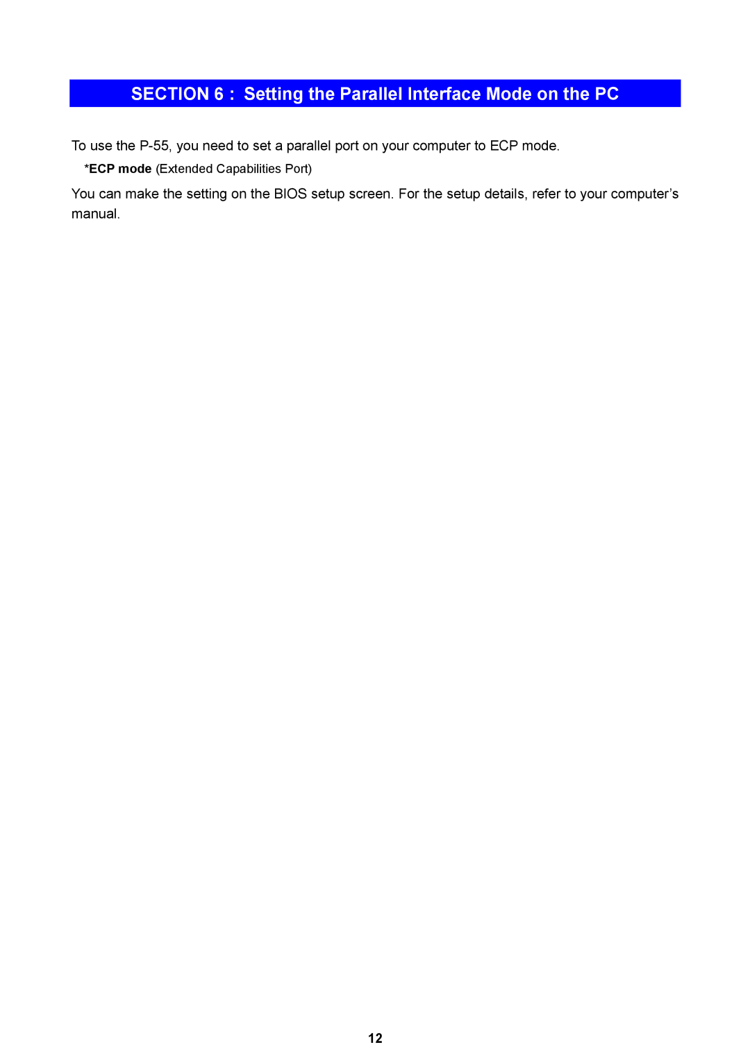 Teac P-55 instruction manual Setting the Parallel Interface Mode on the PC 