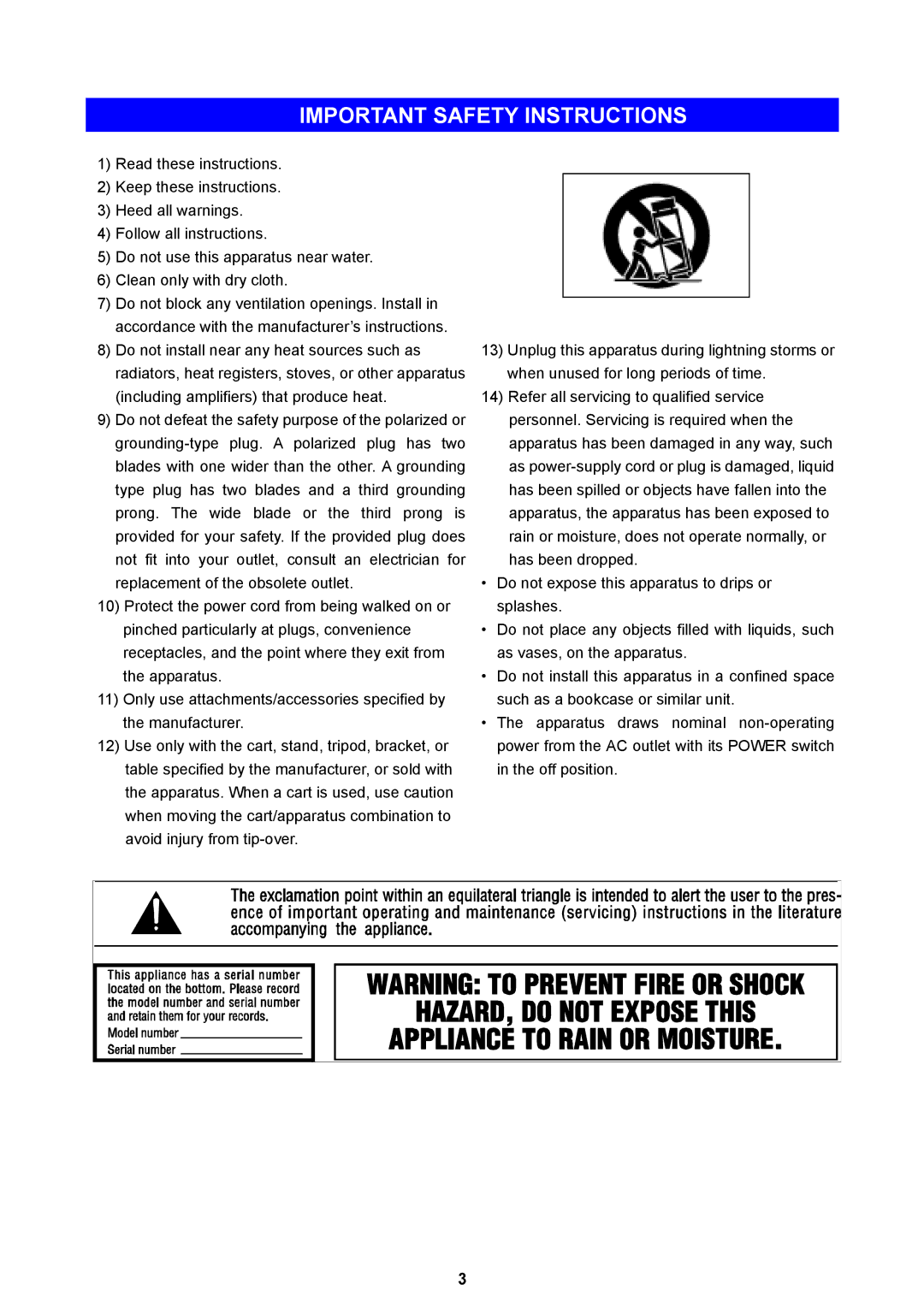 Teac P-55 instruction manual Important Safety Instructions 