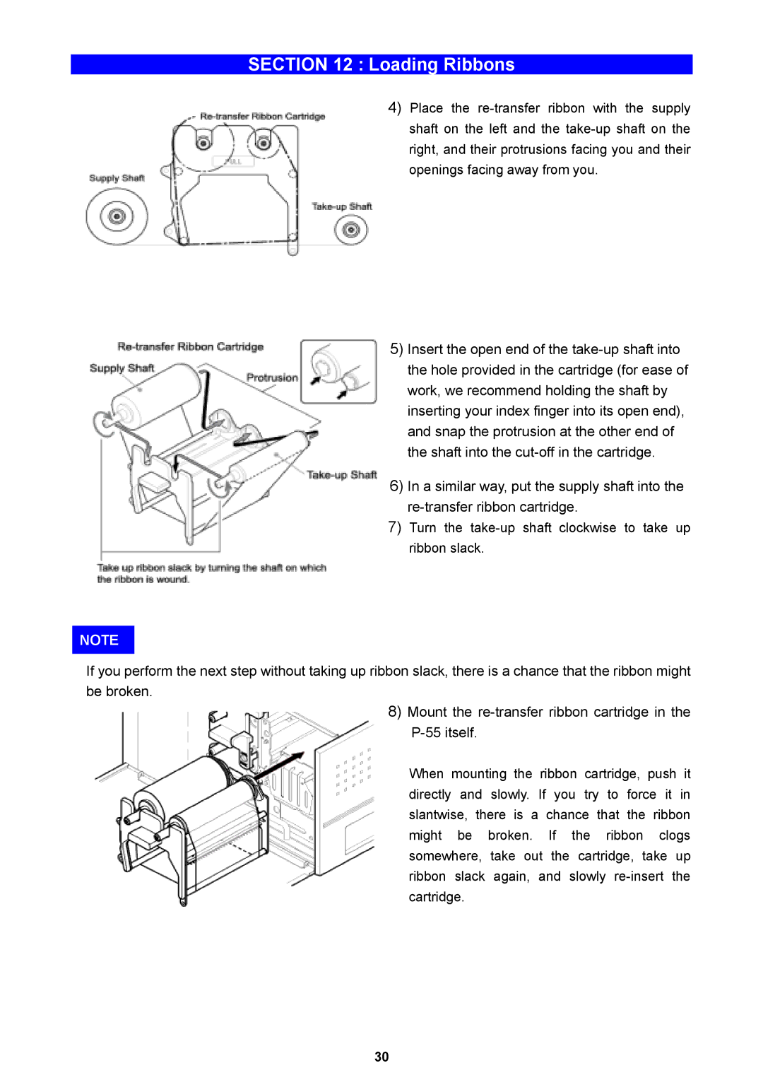 Teac P-55 instruction manual Turn the take-up shaft clockwise to take up ribbon slack 