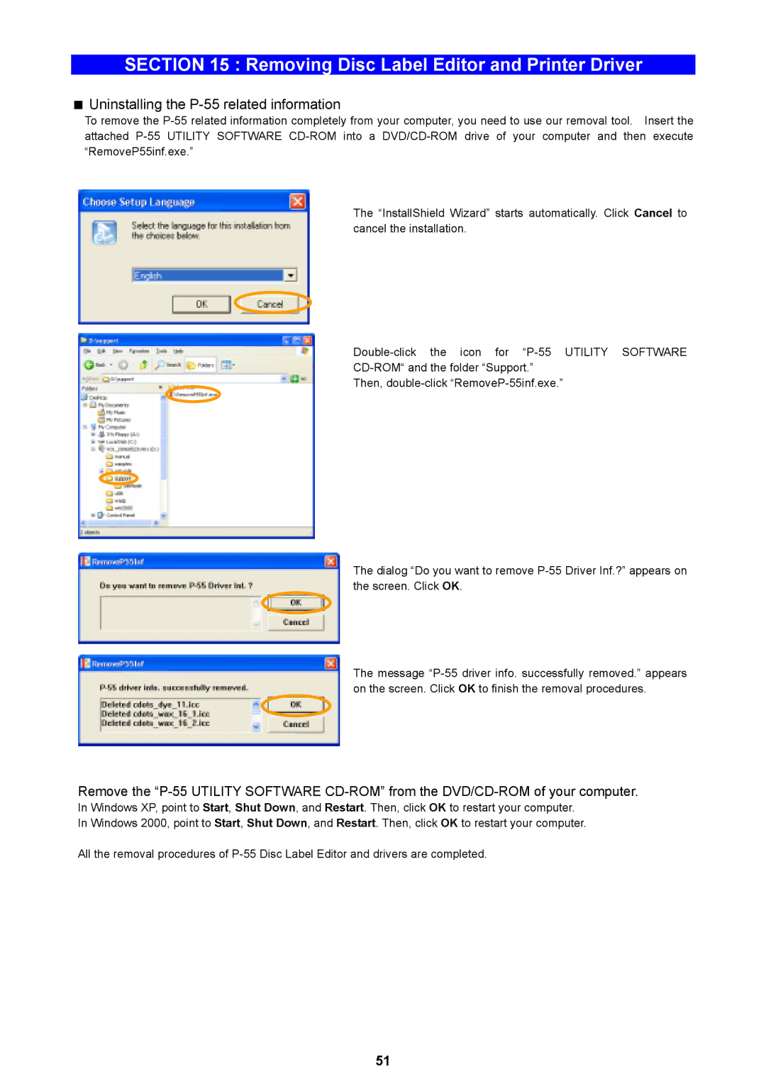 Teac instruction manual Uninstalling the P-55 related information 