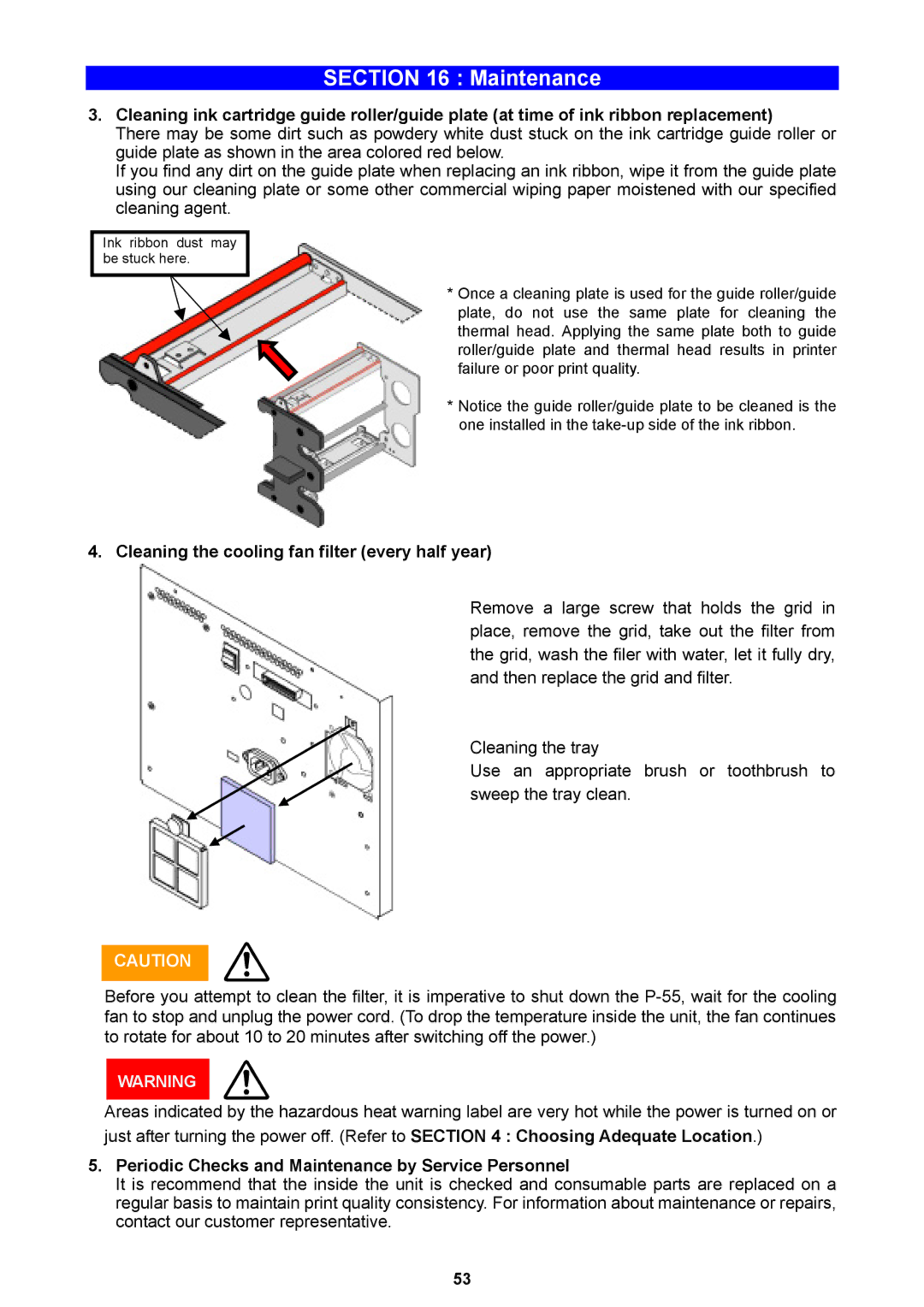 Teac P-55 Cleaning the cooling fan filter every half year, Periodic Checks and Maintenance by Service Personnel 