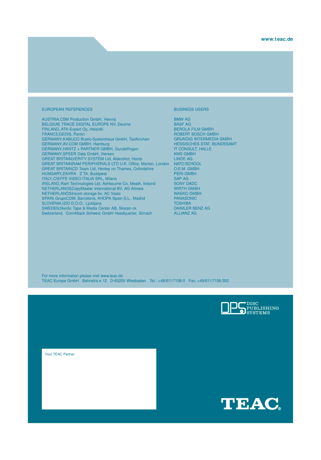 Teac P-55B manual European References Business Users 