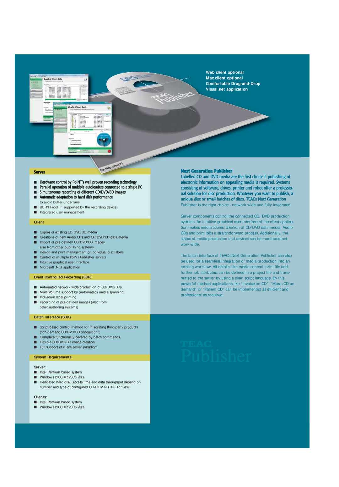 Teac P-55B manual System Requirements Server 