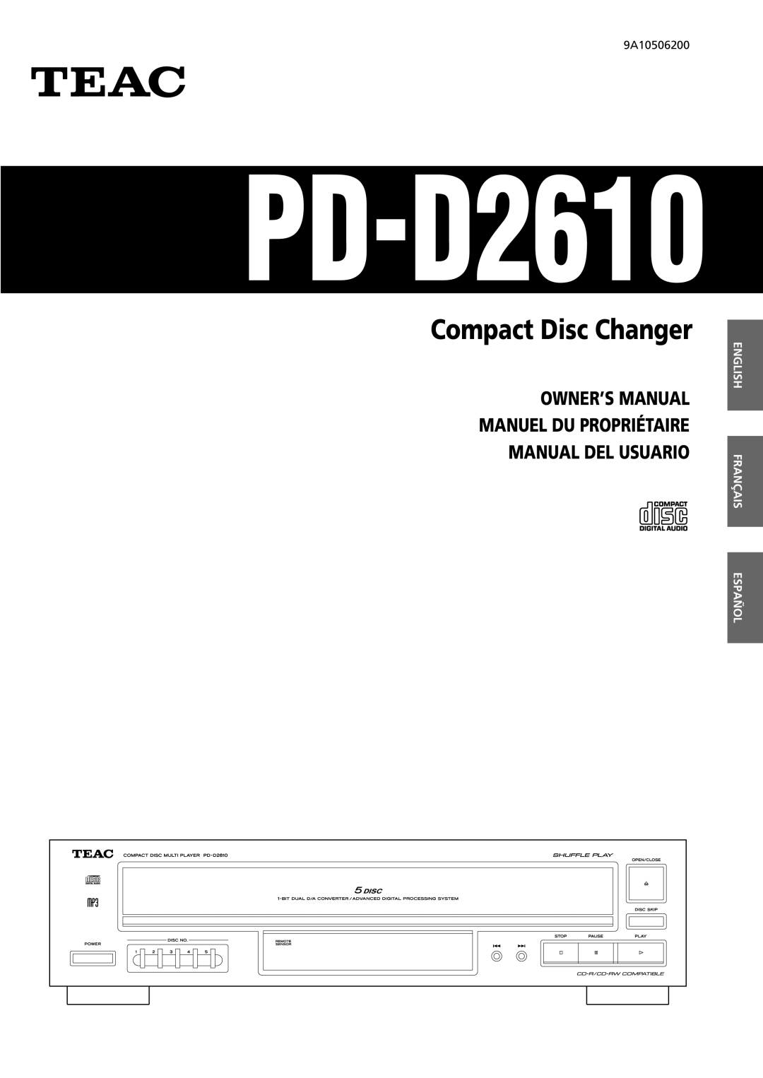 Teac PD-D2610 owner manual Manual Del Usuario, English Français Español, Compact Disc Changer 