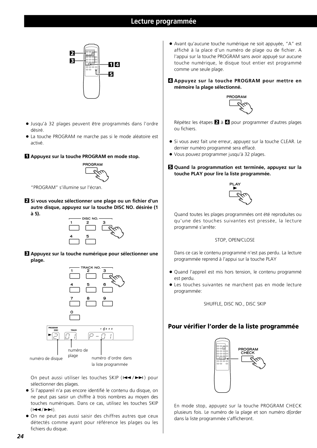 Teac PD-D2610 owner manual Lecture programmée, Pour vérifier l’order de la liste programmée 