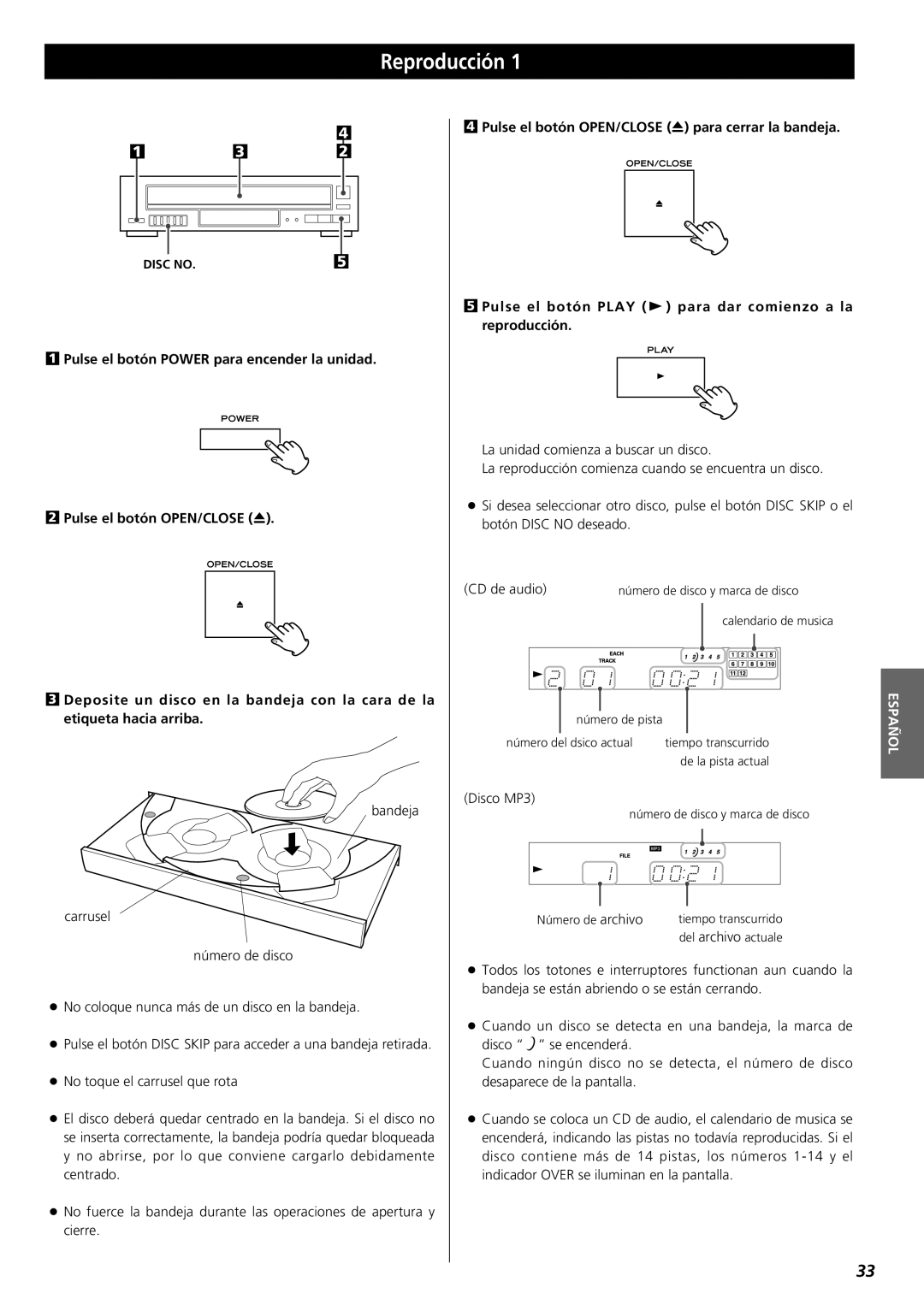 Teac PD-D2610 owner manual Reproducción, Español 