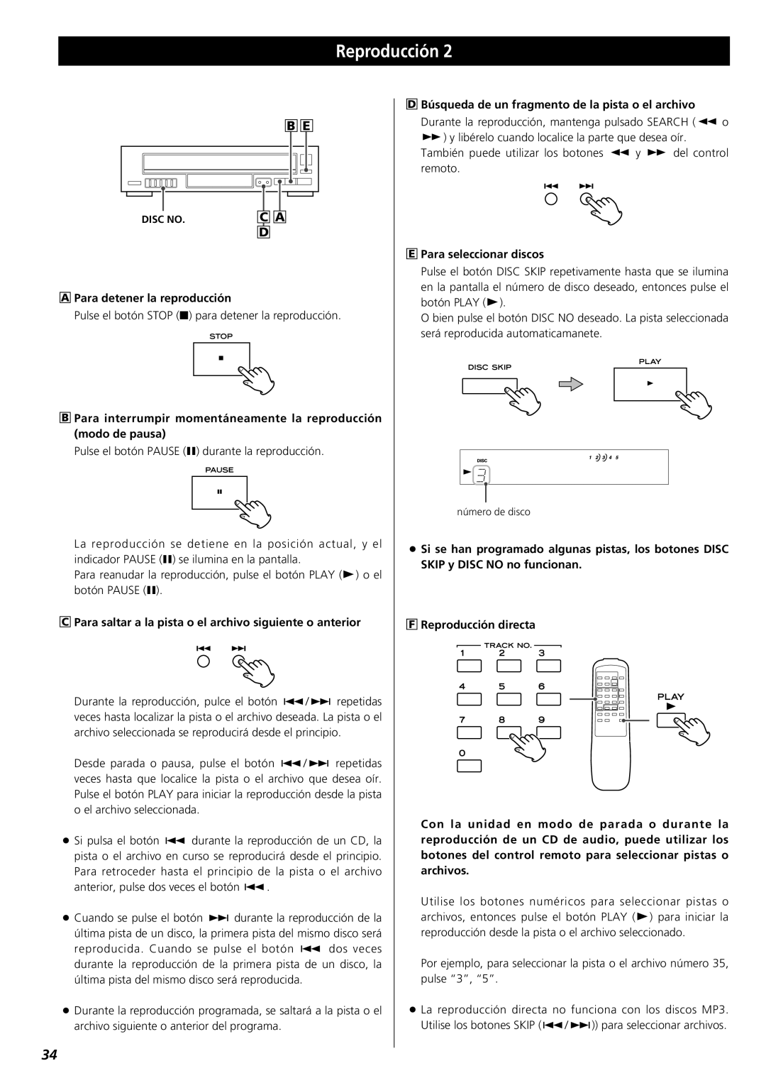 Teac PD-D2610 owner manual Reproducción, APara detener la reproducción 