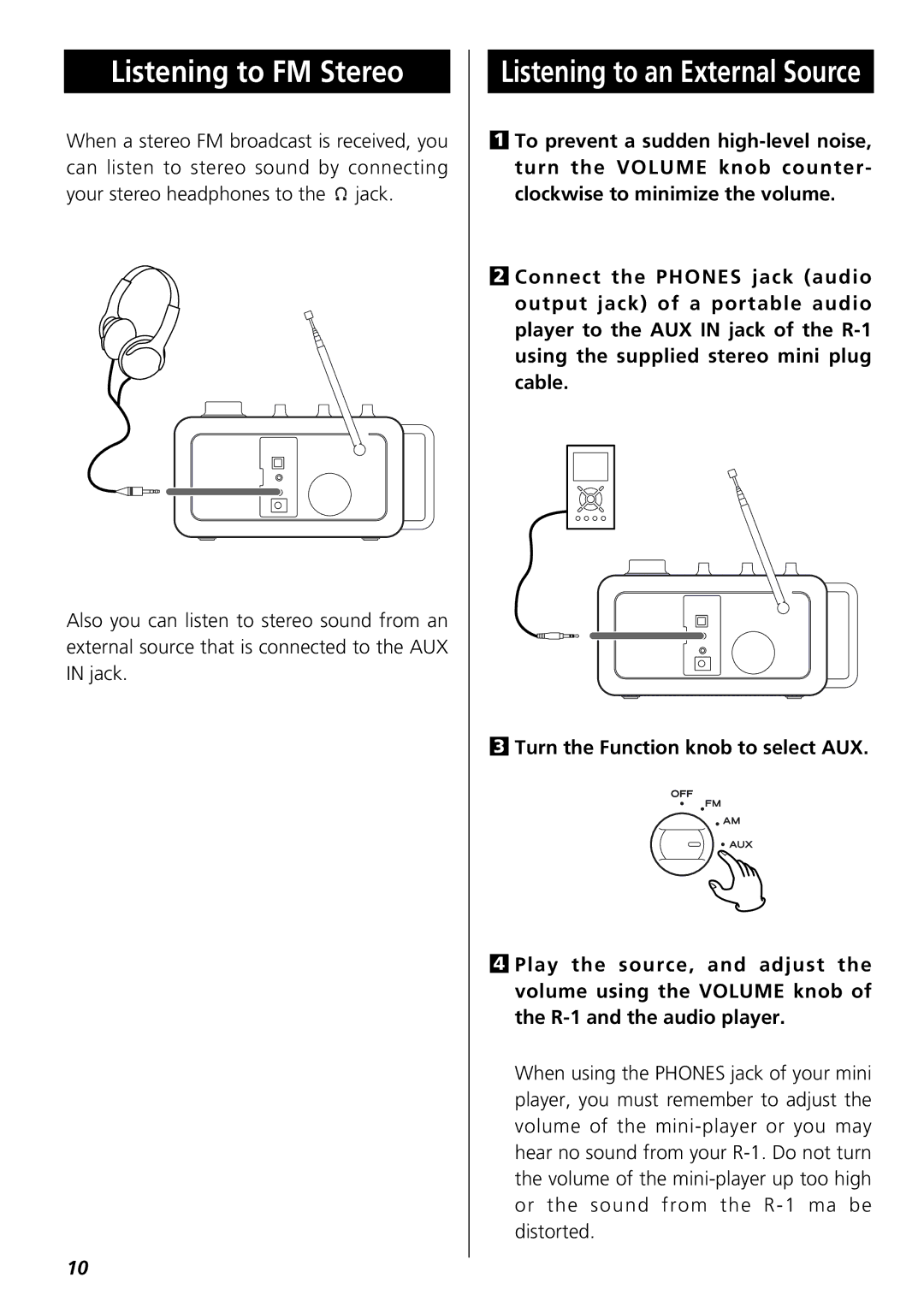 Teac R-1 owner manual Listening to FM Stereo, Listening to an External Source 