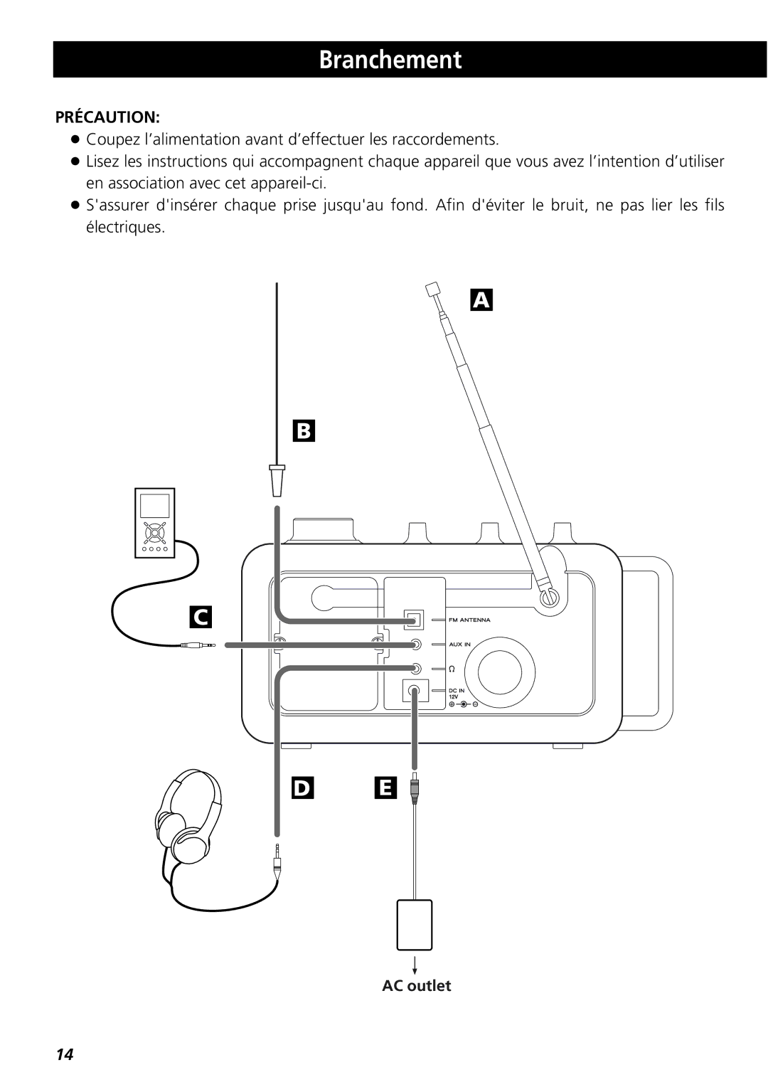 Teac R-1 owner manual Branchement, Précaution 