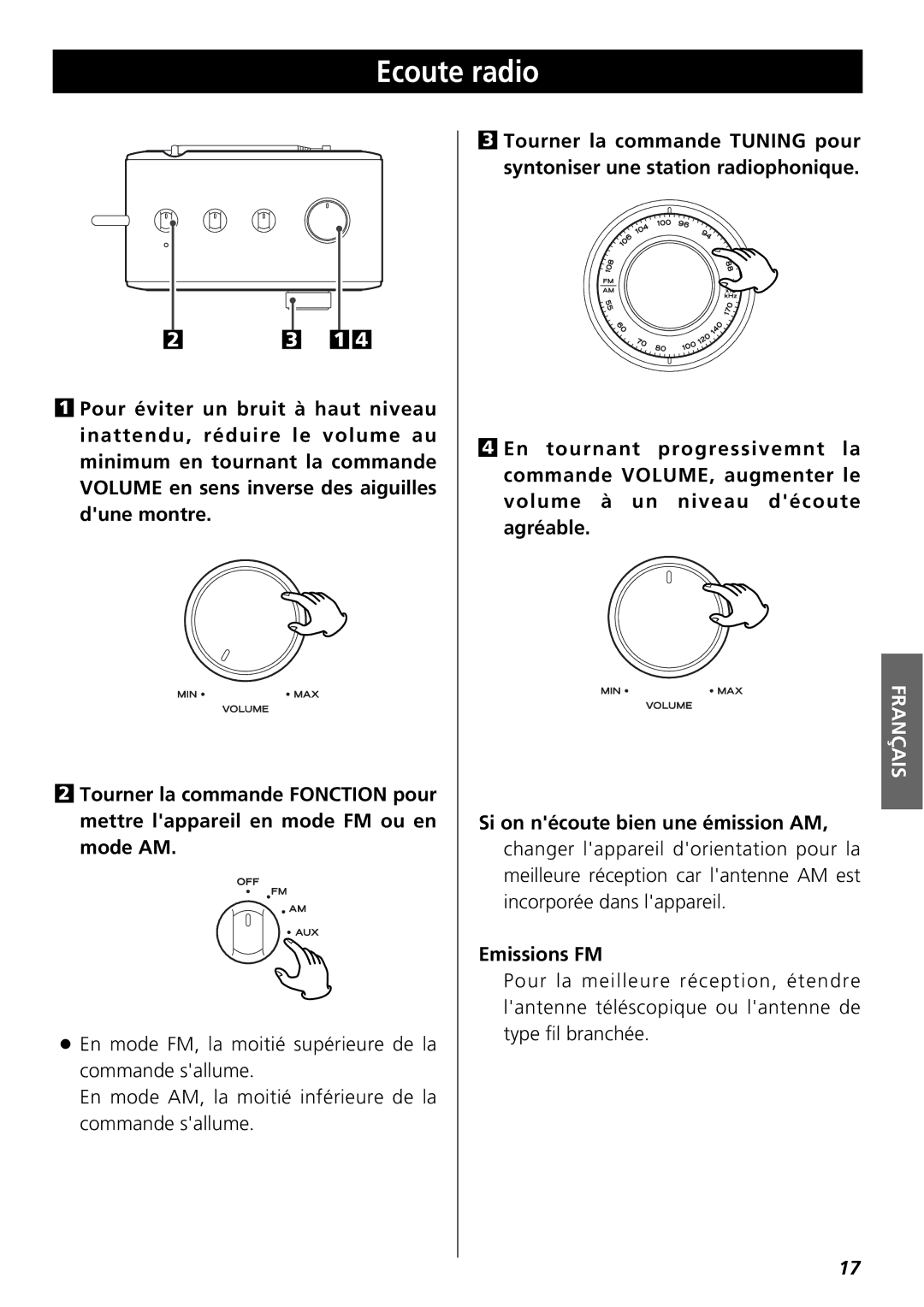 Teac R-1 owner manual Ecoute radio, Si on nécoute bien une émission AM, Emissions FM 