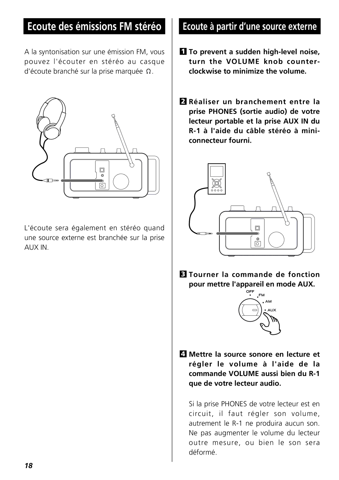 Teac R-1 owner manual Ecoute des émissions FM stéréo 