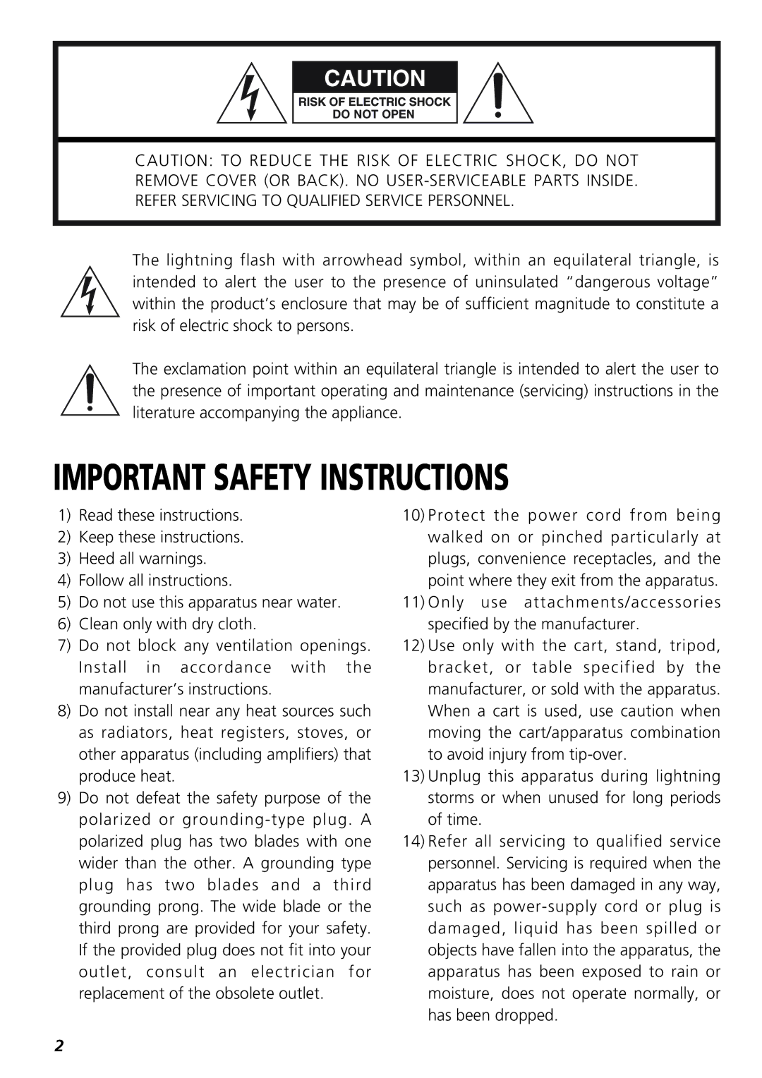 Teac R-1 owner manual Important Safety Instructions 