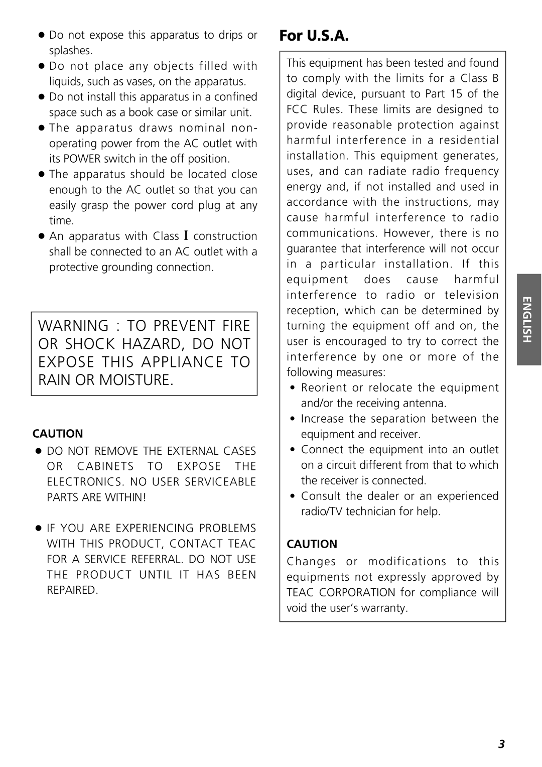 Teac R-1 owner manual For U.S.A 