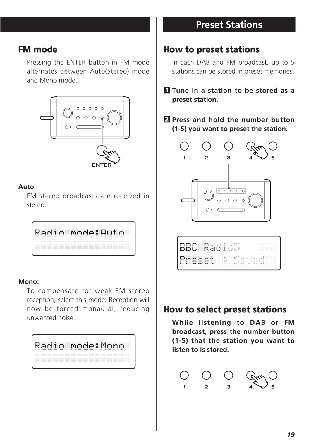 Teac R-3 owner manual Preset Stations, FM mode, How to preset stations, How to select preset stations 