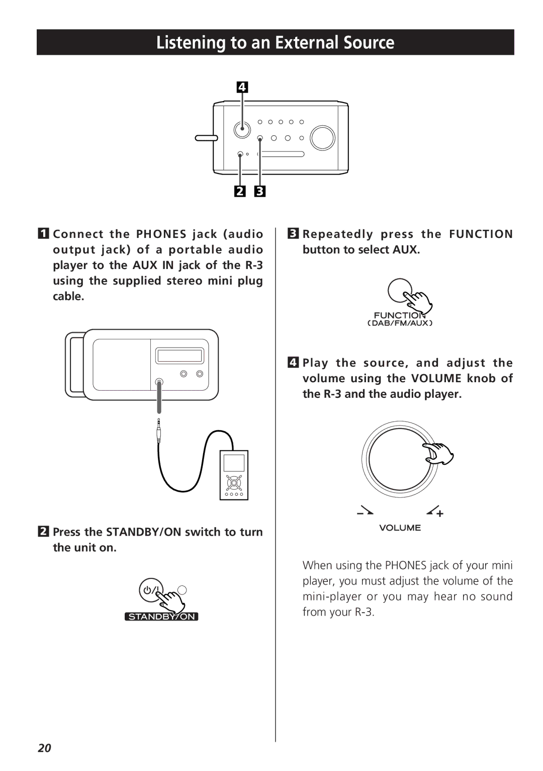 Teac R-3 owner manual Listening to an External Source 